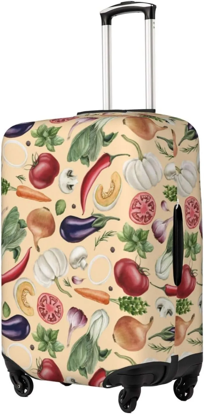 Travel Luggage Cover Suitcase Elastic Washable Stretch Watercolor Vegetables And Spices Suitcase Protector Bag,Anti-Scratch Dust-Proof With Zipper Closure