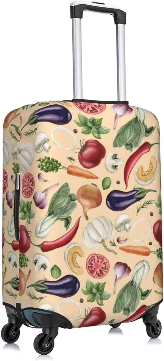 Travel Luggage Cover Suitcase Elastic Washable Stretch Watercolor Vegetables And Spices Suitcase Protector Bag,Anti-Scratch Dust-Proof With Zipper Closure
