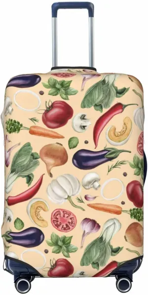 Travel Luggage Cover Suitcase Elastic Washable Stretch Watercolor Vegetables And Spices Suitcase Protector Bag,Anti-Scratch Dust-Proof With Zipper Closure