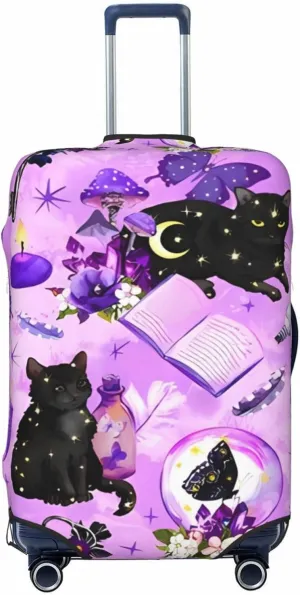 Travel Luggage Cover Suitcase Elastic Washable Stretch Witchcraft Magical Witch Cats Stars Moon Suitcase Protector Bag,Anti-Scratch Dust-Proof With Zipper Closure