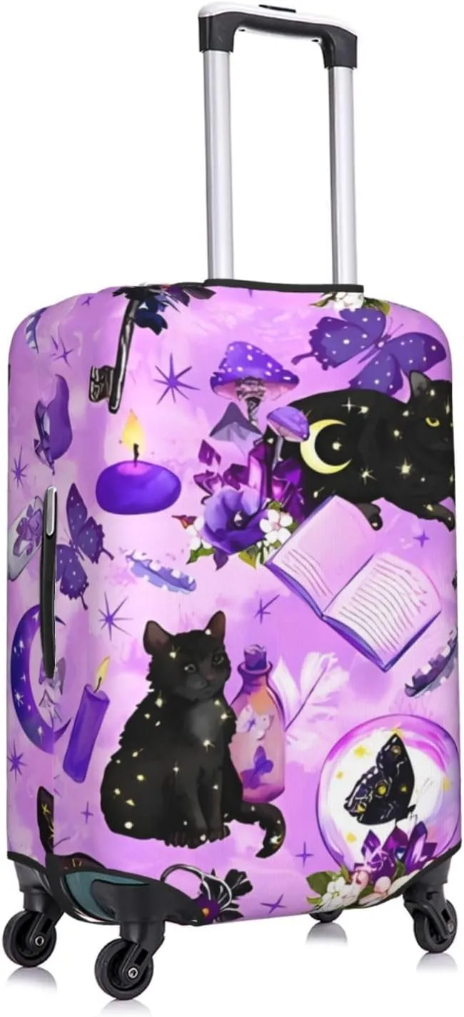 Travel Luggage Cover Suitcase Elastic Washable Stretch Witchcraft Magical Witch Cats Stars Moon Suitcase Protector Bag,Anti-Scratch Dust-Proof With Zipper Closure