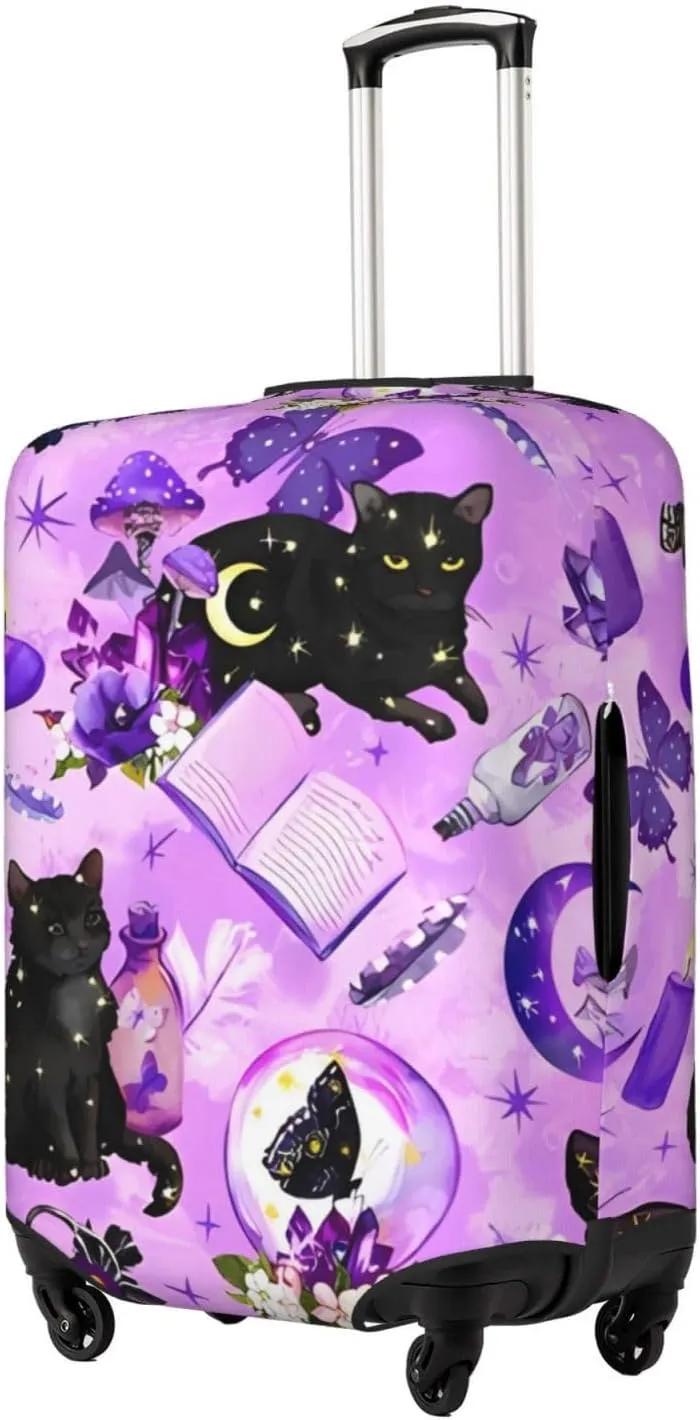 Travel Luggage Cover Suitcase Elastic Washable Stretch Witchcraft Magical Witch Cats Stars Moon Suitcase Protector Bag,Anti-Scratch Dust-Proof With Zipper Closure