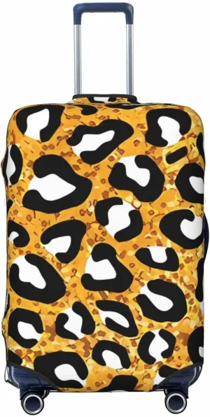 Travel Luggage Cover Suitcase Elastic Washable Stretch Yellow Leopard Print Suitcase Protector Bag,Anti-Scratch Spandex Double-Sided Baggage Covers For Wheeled Suitcase Kid Adult