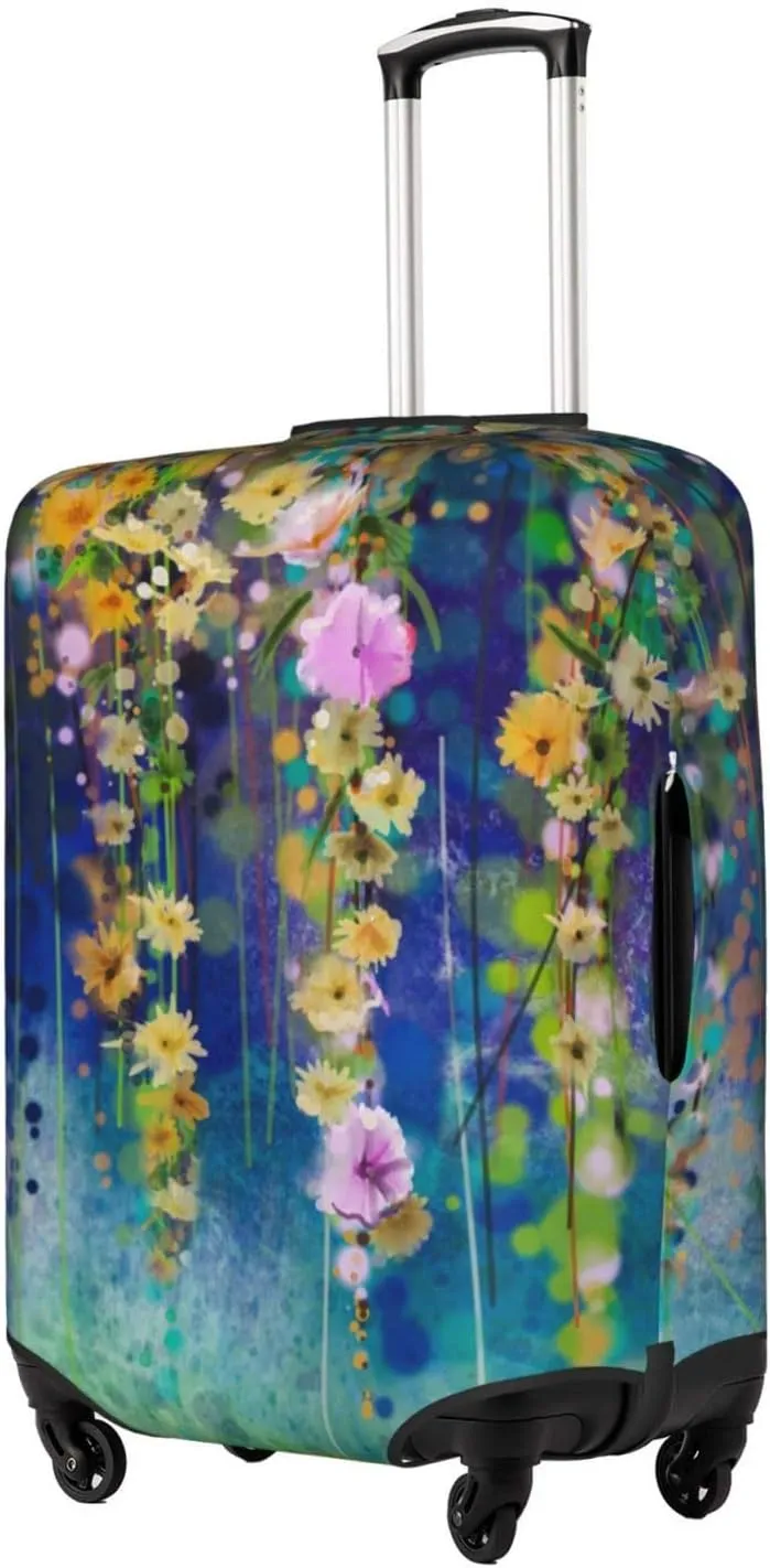 Travel Luggage Cover Suitcase Protector, Abstract Spring Flower Watercolor Suitcase Cover Washable Elastic Anti-scratch Luggage Cover with Concealed Zipper for Wheeled Suitcase Fits 22-24 Inch Luggage