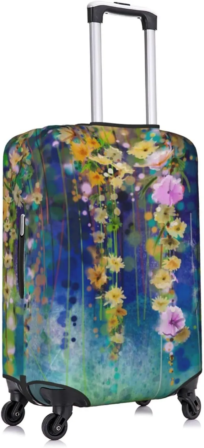 Travel Luggage Cover Suitcase Protector, Abstract Spring Flower Watercolor Suitcase Cover Washable Elastic Anti-scratch Luggage Cover with Concealed Zipper for Wheeled Suitcase Fits 22-24 Inch Luggage