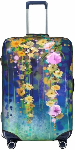 Travel Luggage Cover Suitcase Protector, Abstract Spring Flower Watercolor Suitcase Cover Washable Elastic Anti-scratch Luggage Cover with Concealed Zipper for Wheeled Suitcase Fits 22-24 Inch Luggage