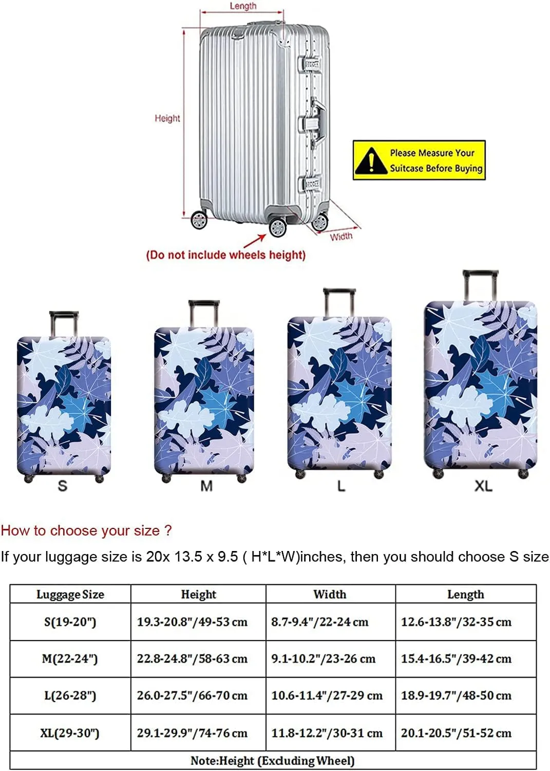 Travel Luggage Cover, Suitcase Protector Bag Fits 22-24 Inch Luggage Bluemaple