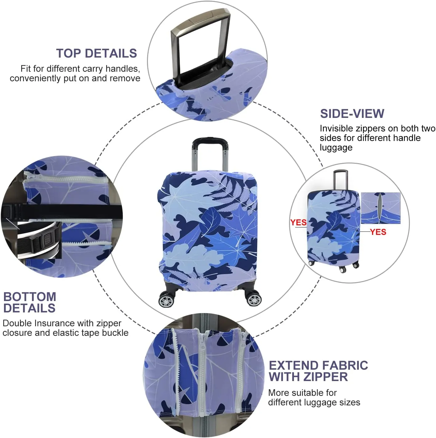 Travel Luggage Cover, Suitcase Protector Bag Fits 22-24 Inch Luggage Bluemaple