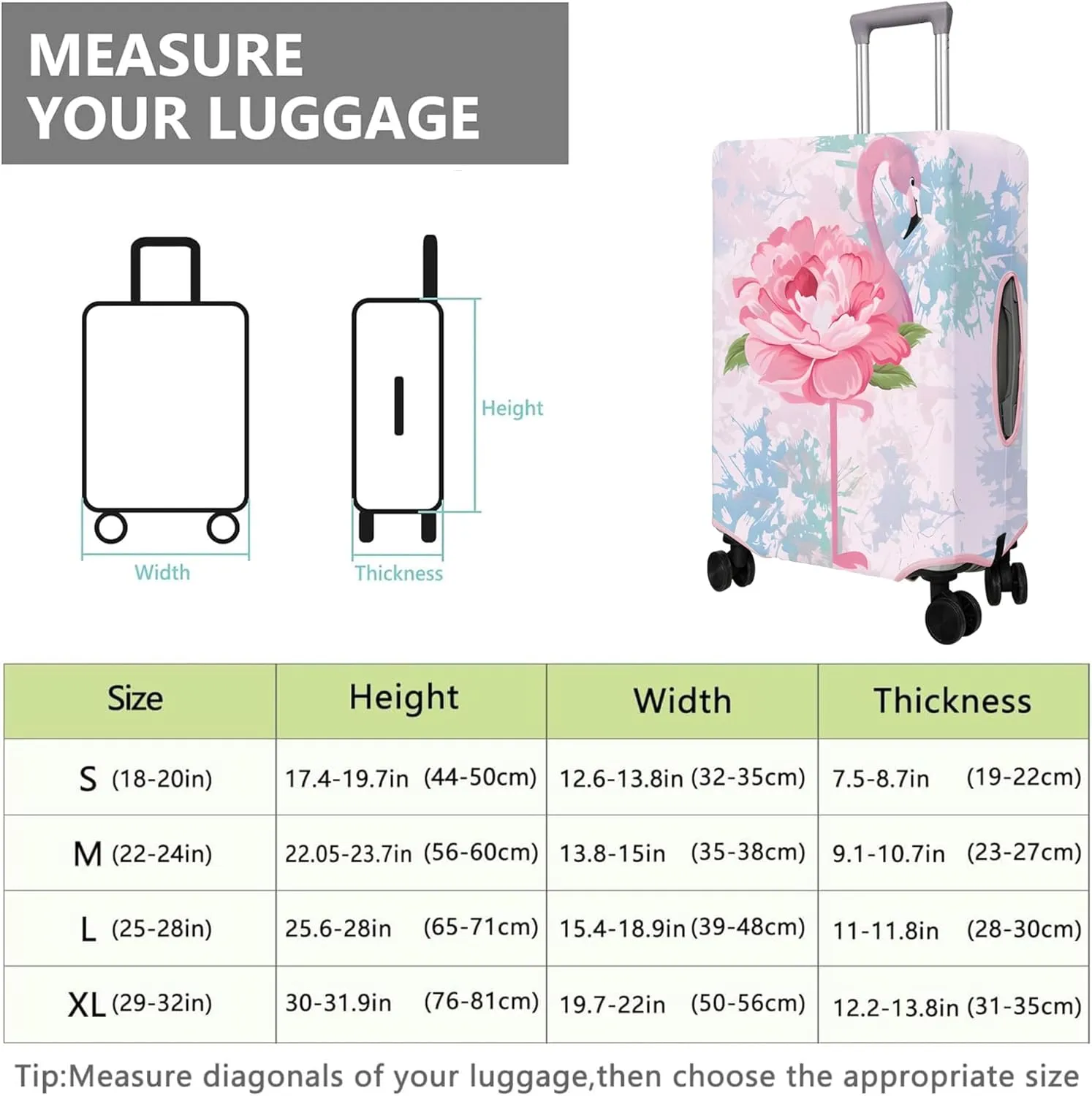 Travel Luggage Cover Suitcase Protector Fits 18-32 Inch Wheel Covers PatternedTravel Related Items Flower Luggage Protector Elastic L