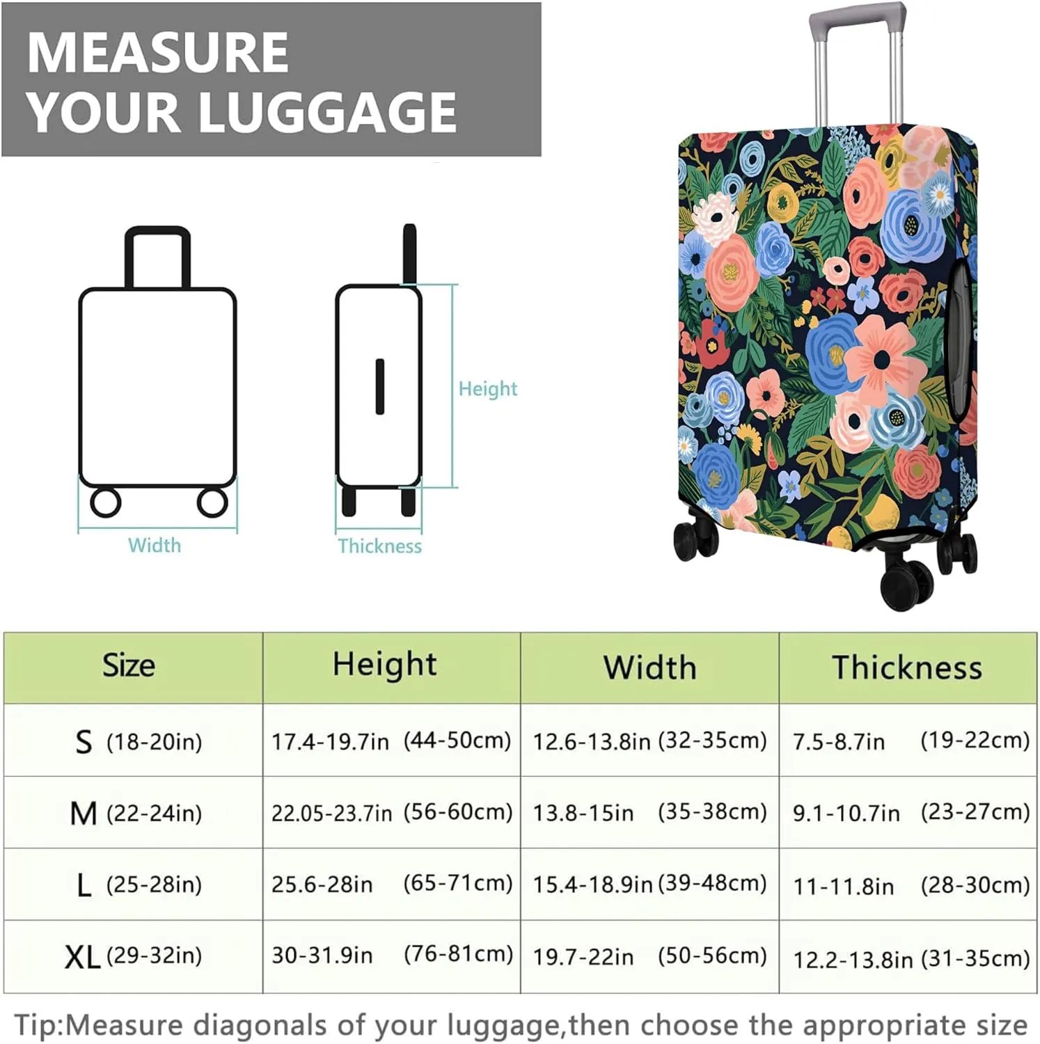 Travel Luggage Cover Suitcase Protector Fits 18-32 Inch Wheel Covers PatternedTravel Related Items Flower Luggage Protector Elastic L