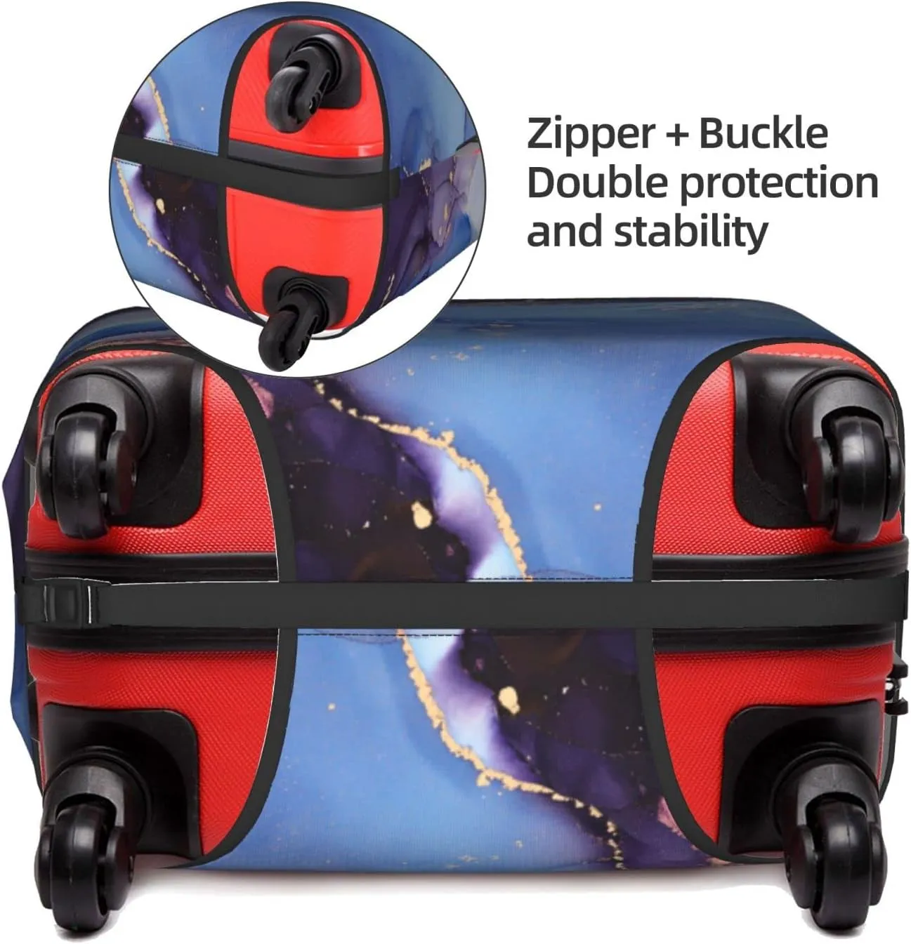 Travel Luggage Cover Suitcase Protector Fits 22-24 Inch Luggage, Blue Purple Marble Elastic Washable Stretchy Anti-scratch Baggage Cover with Concealed Zipper for Wheeled Suitcase Travel Accessories