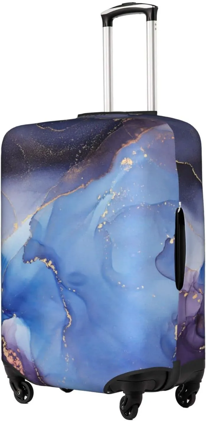 Travel Luggage Cover Suitcase Protector Fits 22-24 Inch Luggage, Blue Purple Marble Elastic Washable Stretchy Anti-scratch Baggage Cover with Concealed Zipper for Wheeled Suitcase Travel Accessories