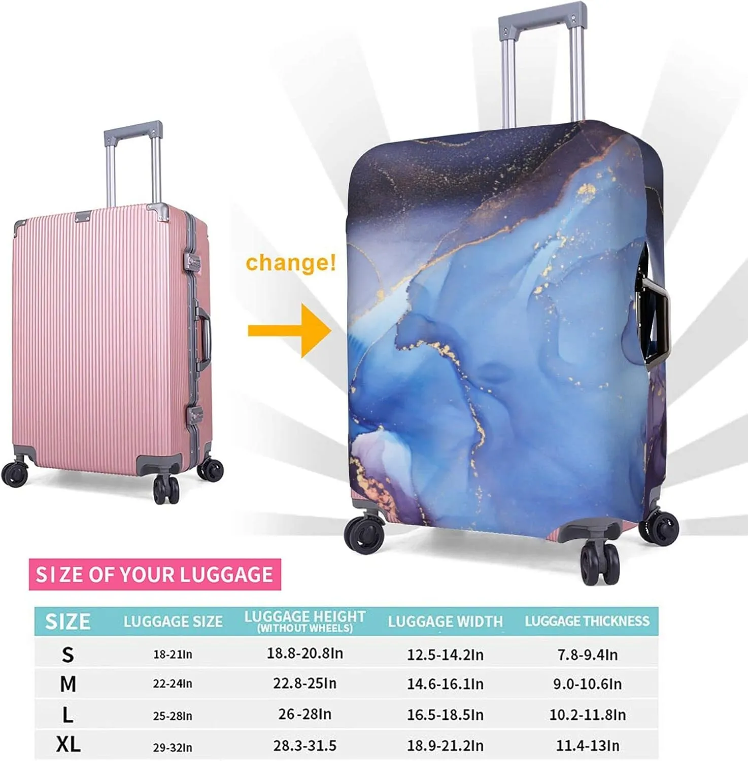 Travel Luggage Cover Suitcase Protector Fits 22-24 Inch Luggage, Blue Purple Marble Elastic Washable Stretchy Anti-scratch Baggage Cover with Concealed Zipper for Wheeled Suitcase Travel Accessories