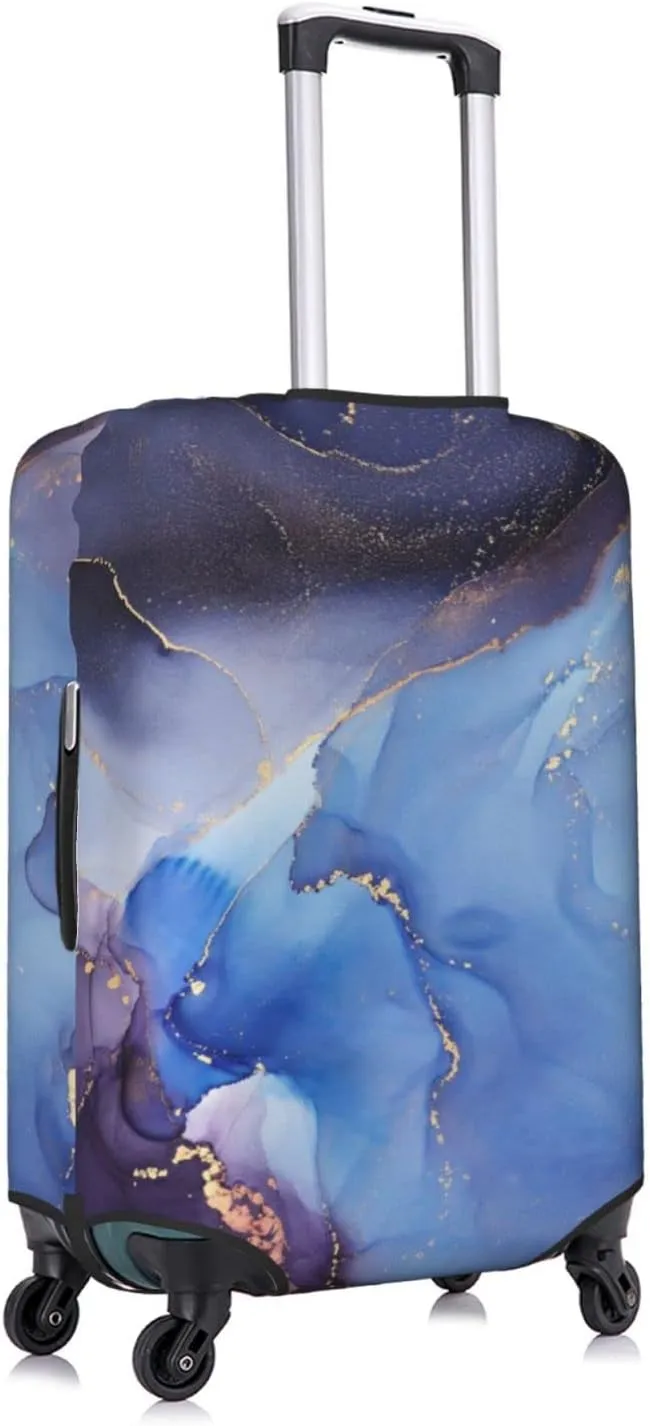 Travel Luggage Cover Suitcase Protector Fits 22-24 Inch Luggage, Blue Purple Marble Elastic Washable Stretchy Anti-scratch Baggage Cover with Concealed Zipper for Wheeled Suitcase Travel Accessories