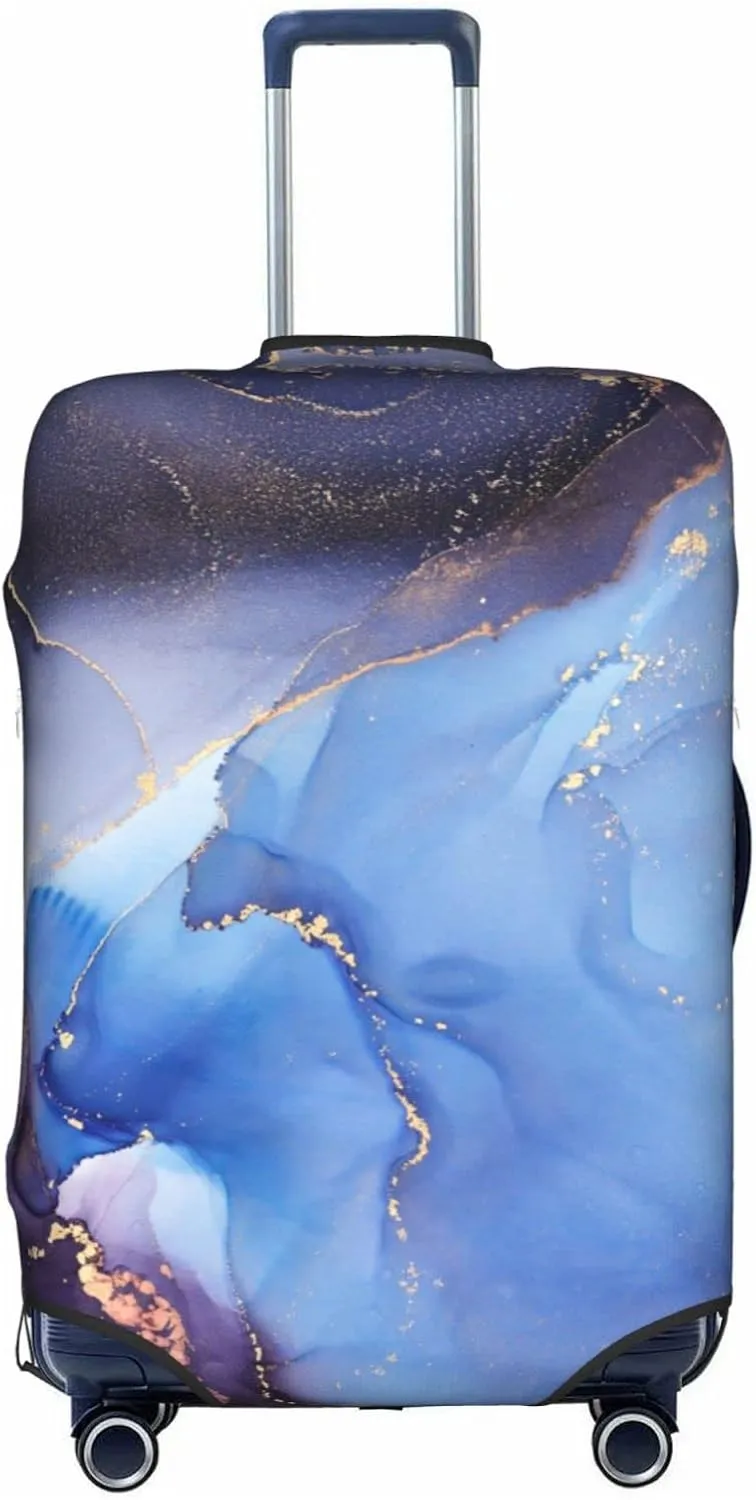 Travel Luggage Cover Suitcase Protector Fits 22-24 Inch Luggage, Blue Purple Marble Elastic Washable Stretchy Anti-scratch Baggage Cover with Concealed Zipper for Wheeled Suitcase Travel Accessories