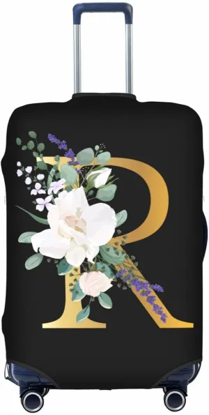 Travel Luggage Cover Suitcase Protector Fits 25-28 Inch Luggage, Flower Letter R Boho Golden R Black Elastic Stretch Washable Suitcase Sleeve for Wheeled Suitcase for Teen Men Women