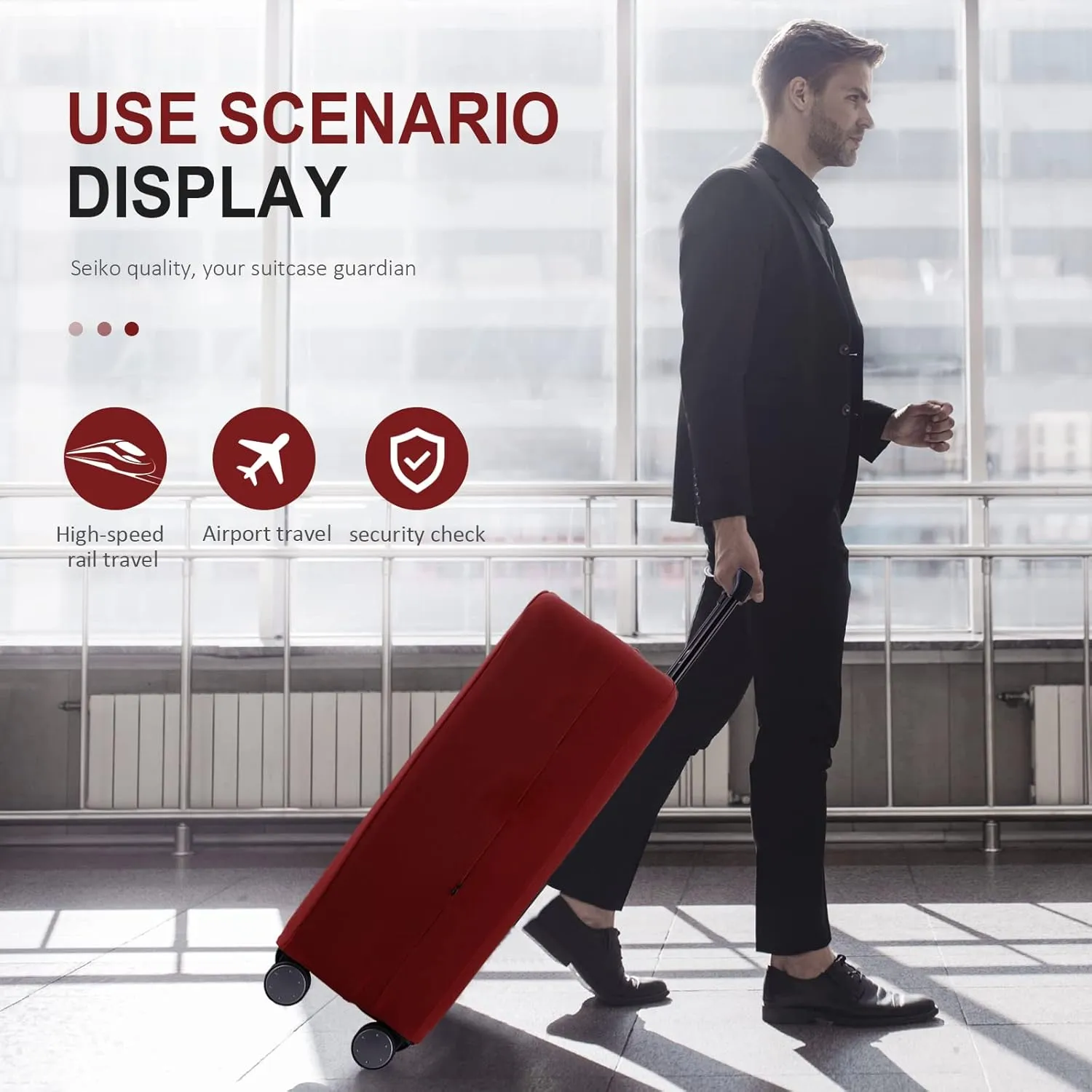 Travel Luggage Cover Suitcase Protector Scratch-Resistant Fit 19-31 Inch Suitcase, Not Included Suitcase (Claret, 2XL(30-31 inch))