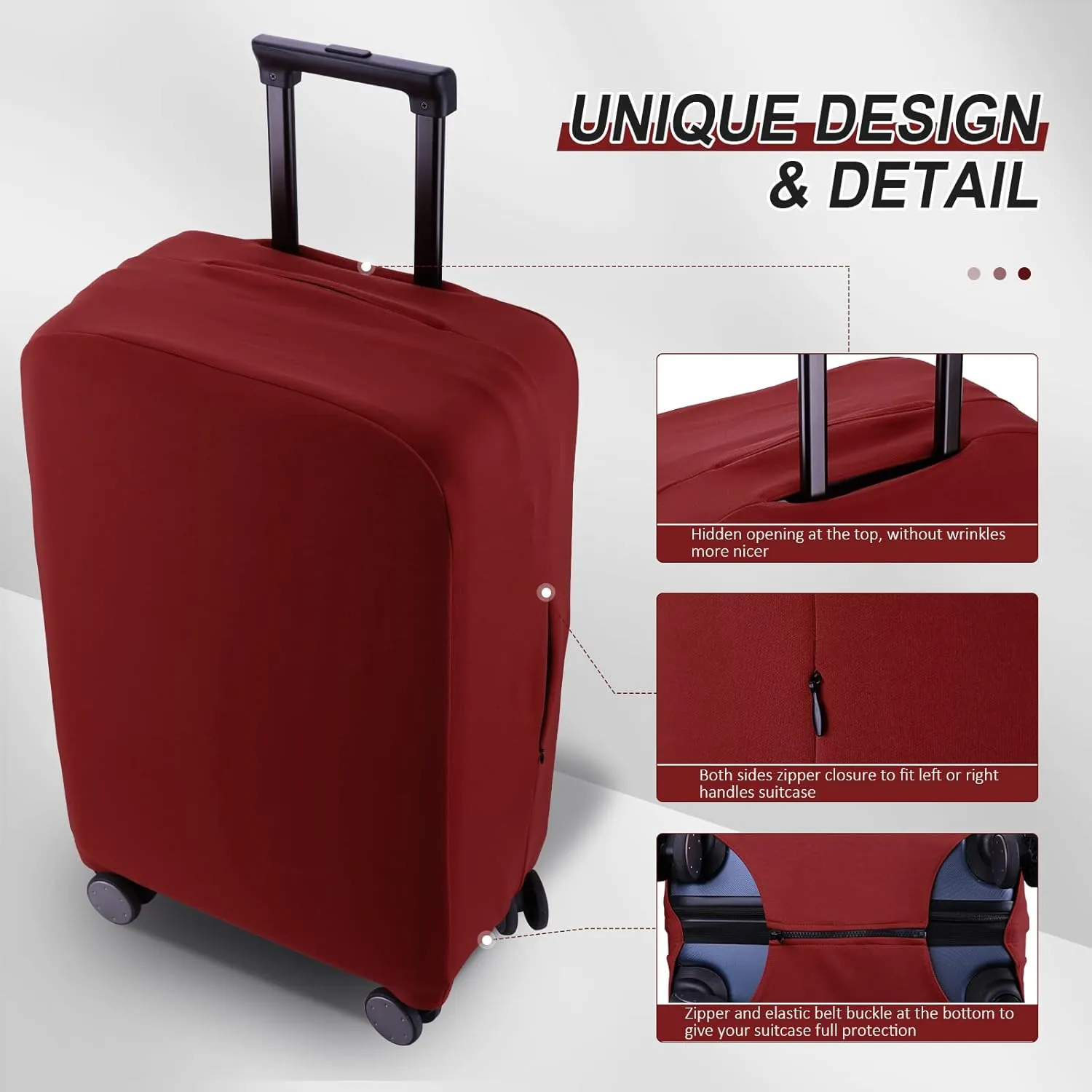 Travel Luggage Cover Suitcase Protector Scratch-Resistant Fit 19-31 Inch Suitcase, Not Included Suitcase (Claret, 2XL(30-31 inch))