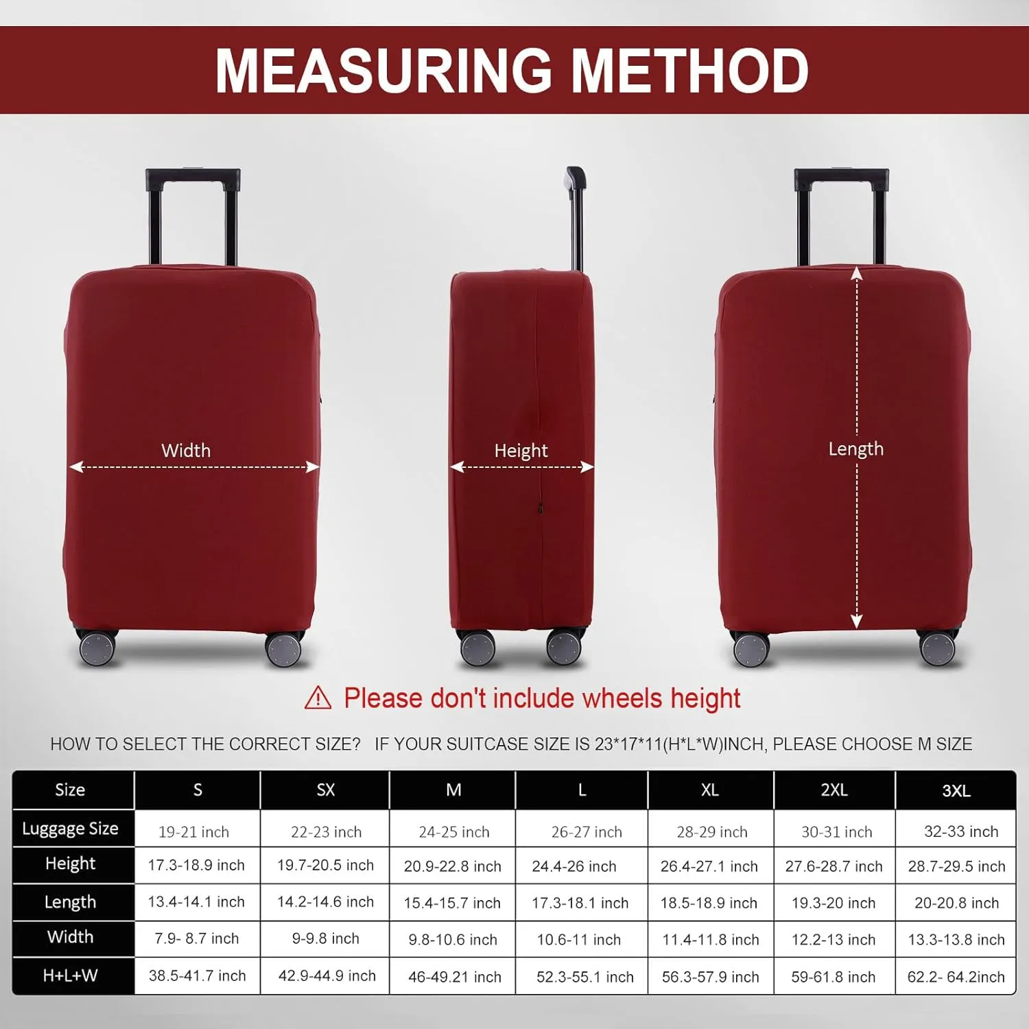Travel Luggage Cover Suitcase Protector Scratch-Resistant Fit 19-31 Inch Suitcase, Not Included Suitcase (Claret, 2XL(30-31 inch))