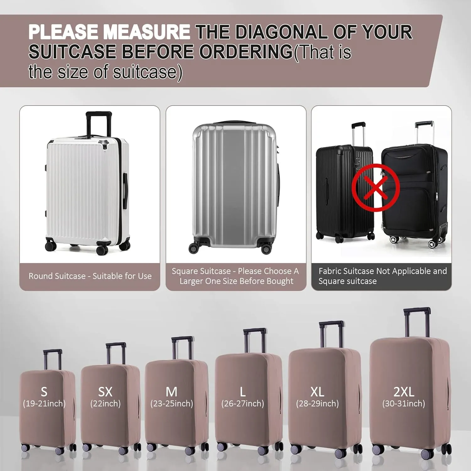 Travel Luggage Cover Suitcase Protector Scratch-Resistant Fit 19-31 Inch Suitcase, Not Included Suitcase (Khaki, 2XL(30-31 inch))