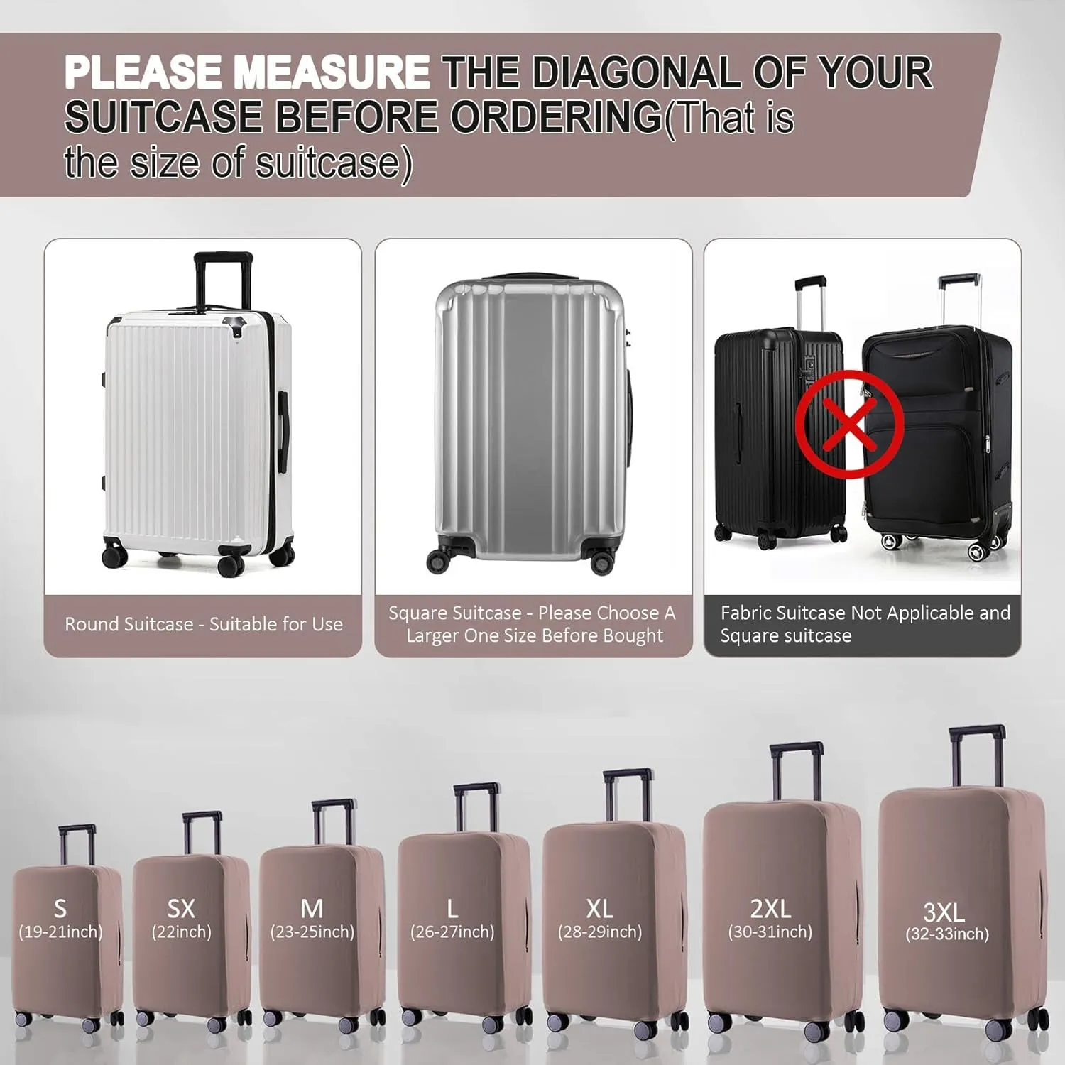 Travel Luggage Cover Suitcase Protector Scratch-Resistant Fit 19-31 Inch Suitcase, Not Included Suitcase (Khaki, 2XL(30-31 inch))