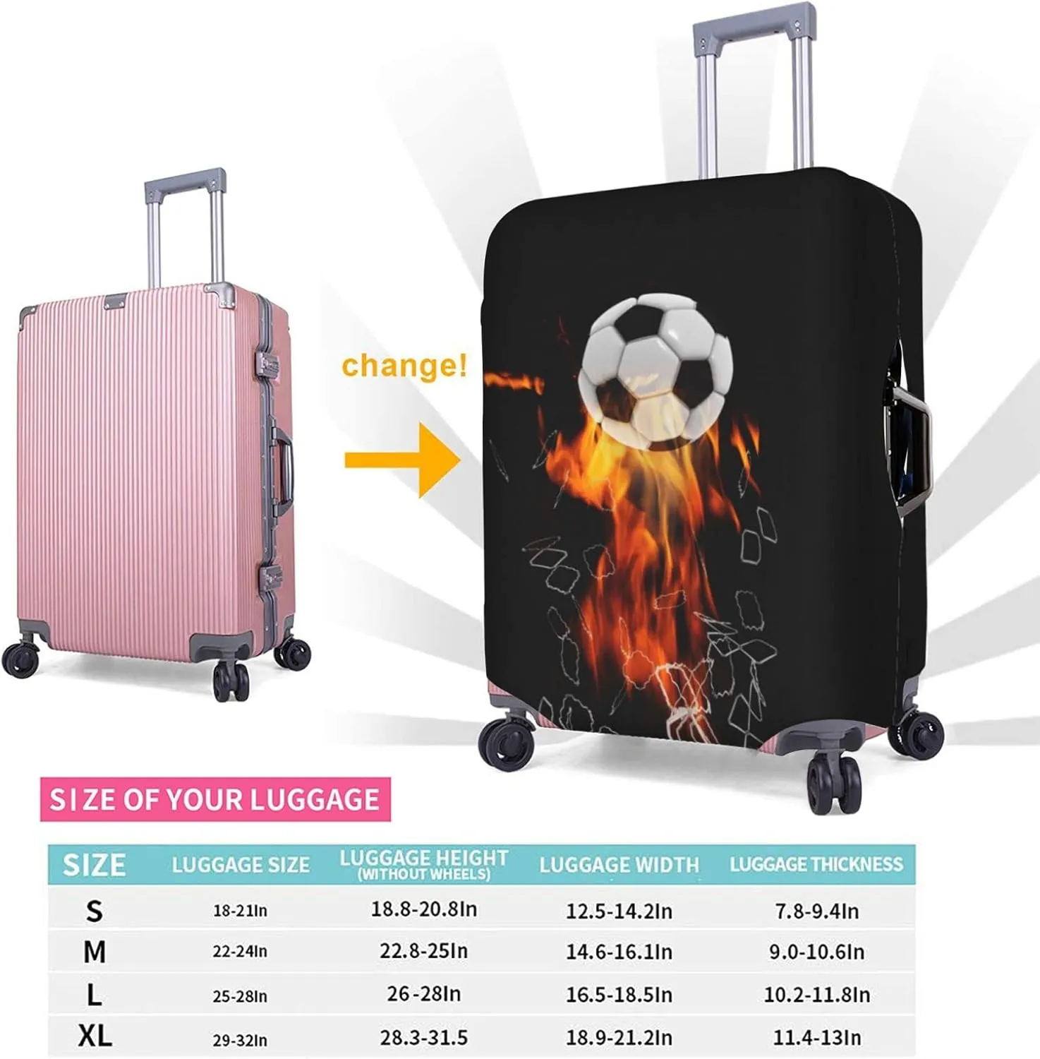 Travel Luggage Cover Suitcase Protector, Soccer Football Ball Breaking Nets Thickened Washable Elastic Anti-scratch Baggage Cover with Concealed Zipper for Wheeled Suitcase Fits 22-24 Inch Luggage