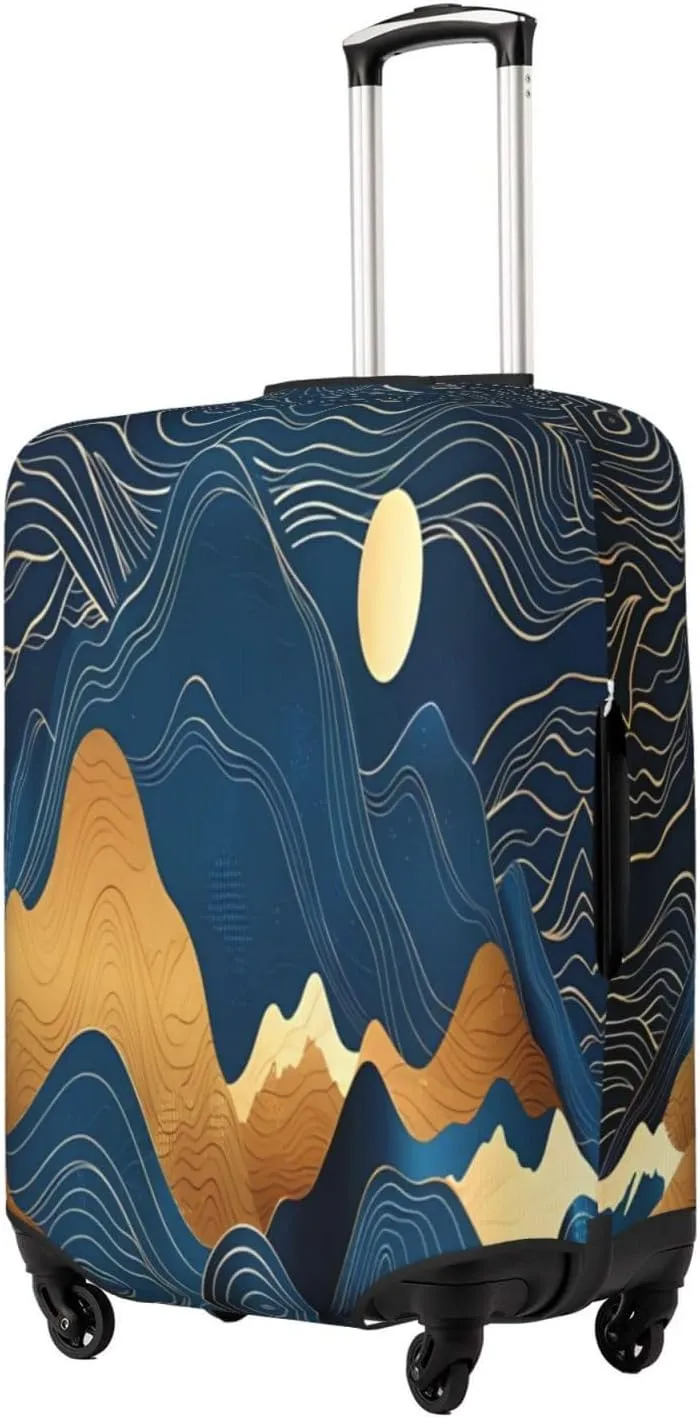Travel Luggage Cover Suitcase Stretch Washable Abstract Night Moon Mountains Suitcase Protector Bag,Dust-Proof With Zipper Closure Baggage Covers For Kid Adult,Small