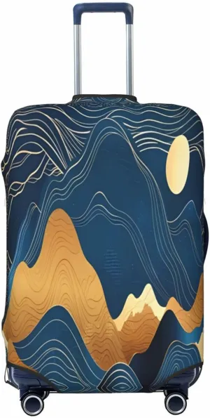 Travel Luggage Cover Suitcase Stretch Washable Abstract Night Moon Mountains Suitcase Protector Bag,Dust-Proof With Zipper Closure Baggage Covers For Kid Adult,Small