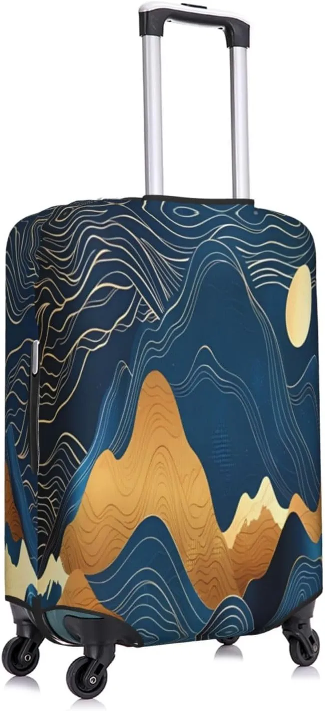 Travel Luggage Cover Suitcase Stretch Washable Abstract Night Moon Mountains Suitcase Protector Bag,Dust-Proof With Zipper Closure Baggage Covers For Kid Adult,Small