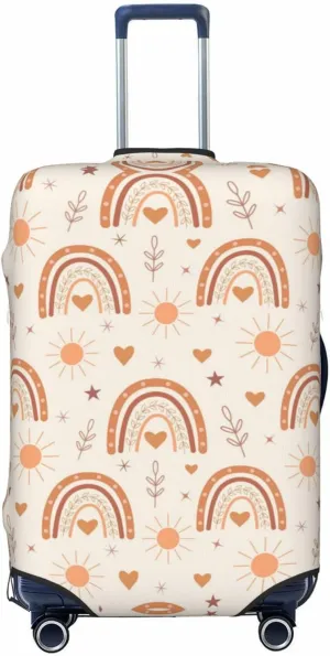 Travel Luggage Cover Suitcase Stretch Washable Cute Boho Rainbow With Sun Hearts Suitcase Protector Bag,Dust-Proof Double-Sided Baggage Covers,X-Large