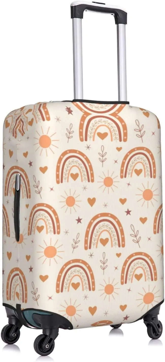 Travel Luggage Cover Suitcase Stretch Washable Cute Boho Rainbow With Sun Hearts Suitcase Protector Bag,Dust-Proof Double-Sided Baggage Covers,X-Large