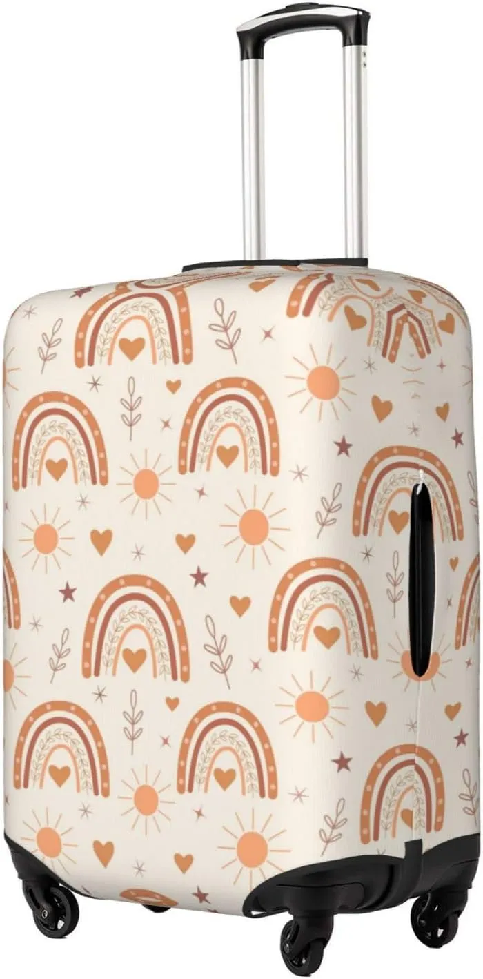 Travel Luggage Cover Suitcase Stretch Washable Cute Boho Rainbow With Sun Hearts Suitcase Protector Bag,Dust-Proof Double-Sided Baggage Covers,X-Large