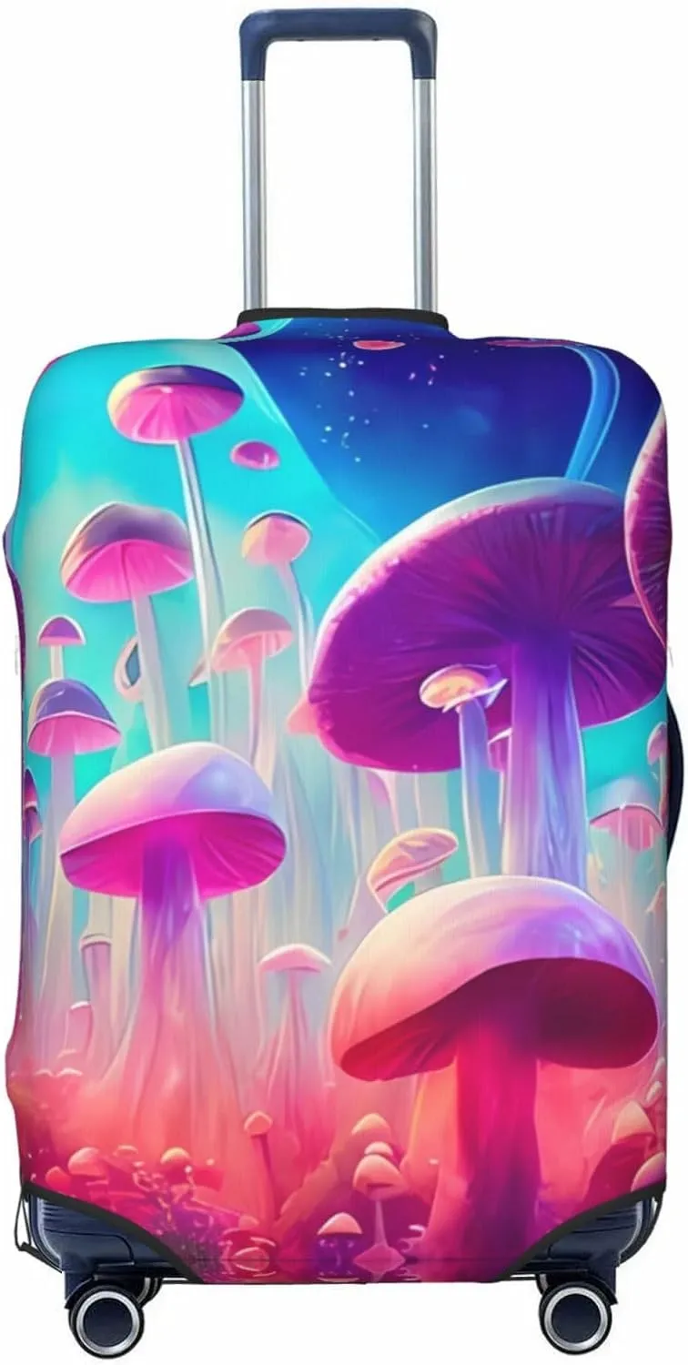 Travel Luggage Cover Suitcase Stretch Washable Glowing Forest Mushrooms Psychedelic 2 Suitcase Protector Bag,Anti-Scratch Baggage Covers,Medium