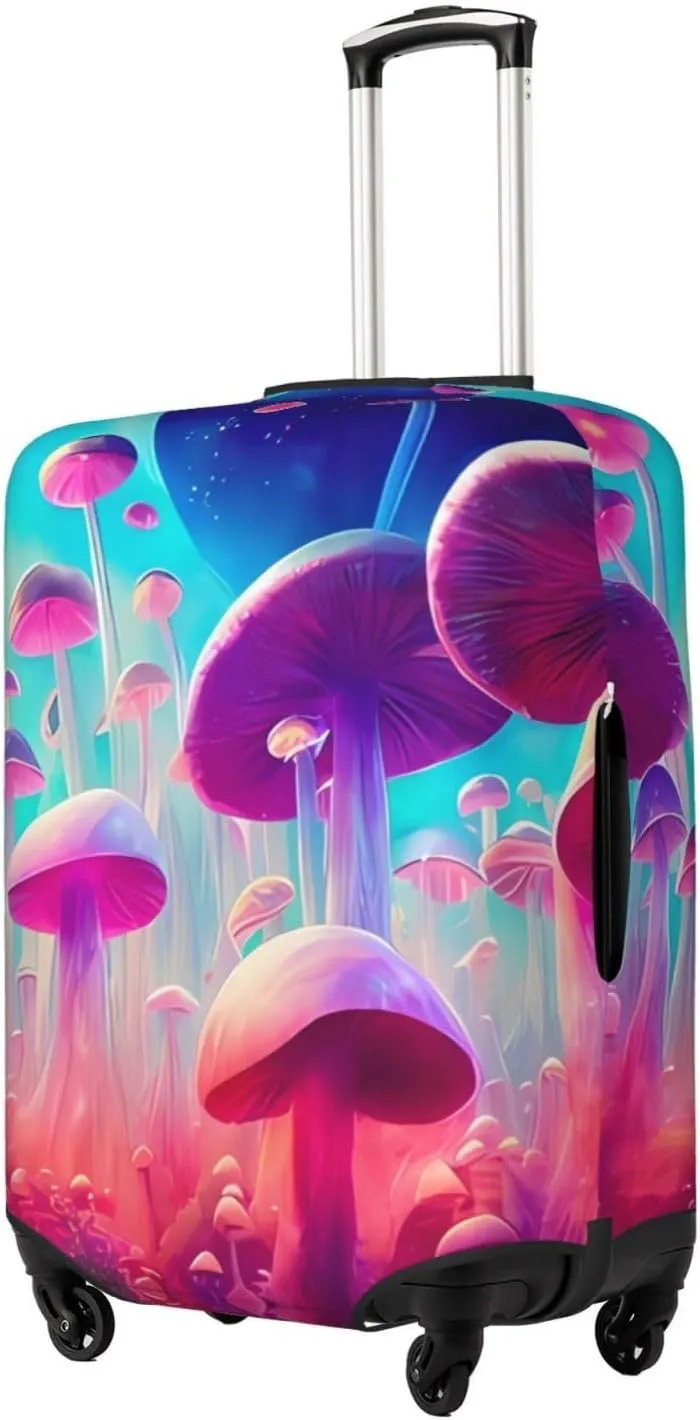 Travel Luggage Cover Suitcase Stretch Washable Glowing Forest Mushrooms Psychedelic 2 Suitcase Protector Bag,Anti-Scratch Baggage Covers,Medium