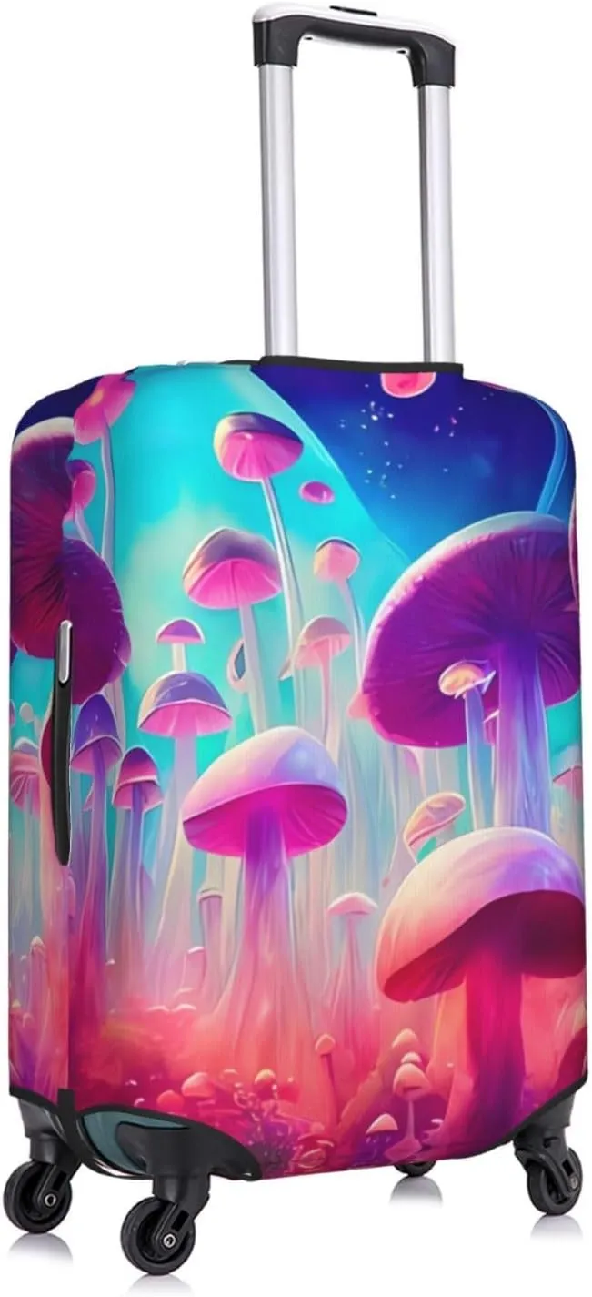 Travel Luggage Cover Suitcase Stretch Washable Glowing Forest Mushrooms Psychedelic 2 Suitcase Protector Bag,Anti-Scratch Baggage Covers,Medium