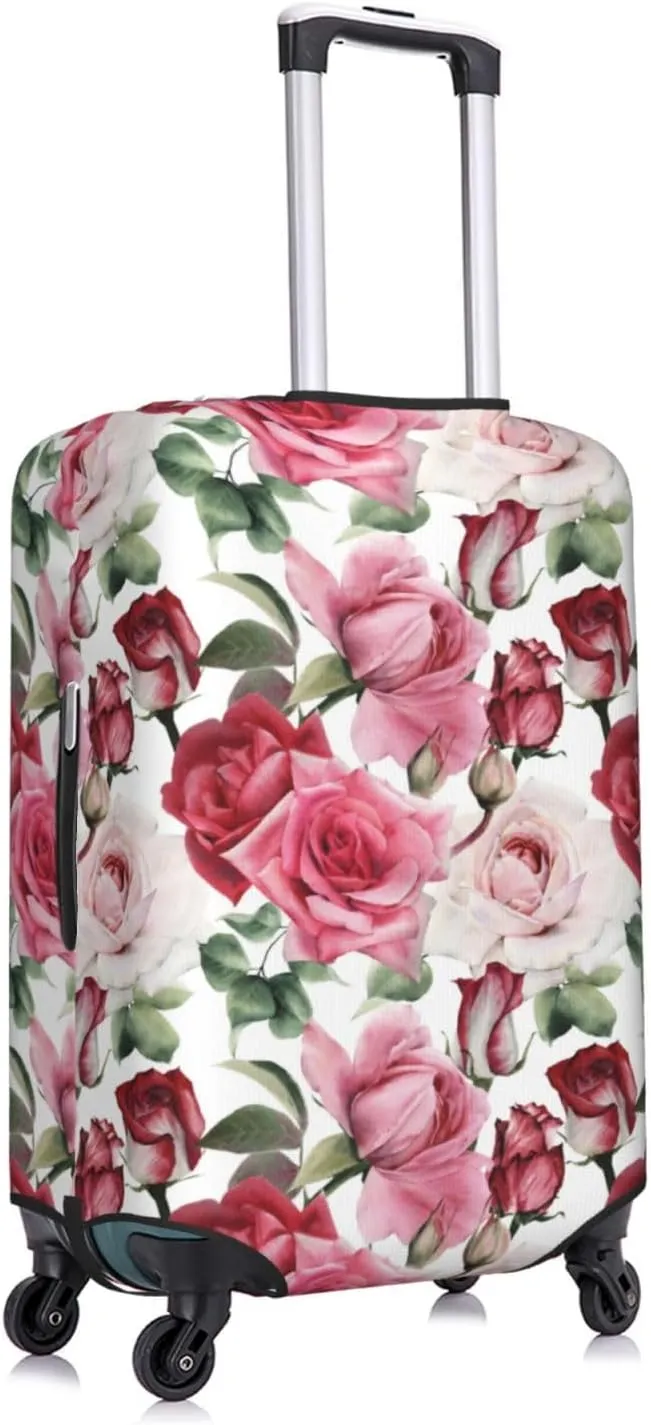 Travel Luggage Cover Suitcase Stretch Washable Watercolor Roses Floral Suitcase Protector Bag,Anti-Scratch Double-Sided Baggage Covers,Medium