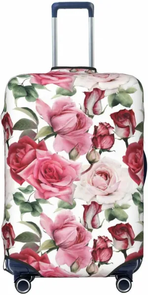 Travel Luggage Cover Suitcase Stretch Washable Watercolor Roses Floral Suitcase Protector Bag,Anti-Scratch Double-Sided Baggage Covers,Medium
