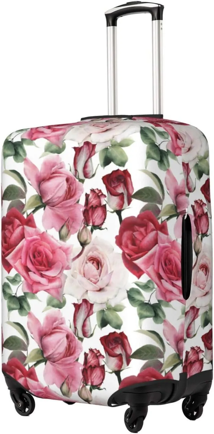Travel Luggage Cover Suitcase Stretch Washable Watercolor Roses Floral Suitcase Protector Bag,Anti-Scratch Double-Sided Baggage Covers,Medium