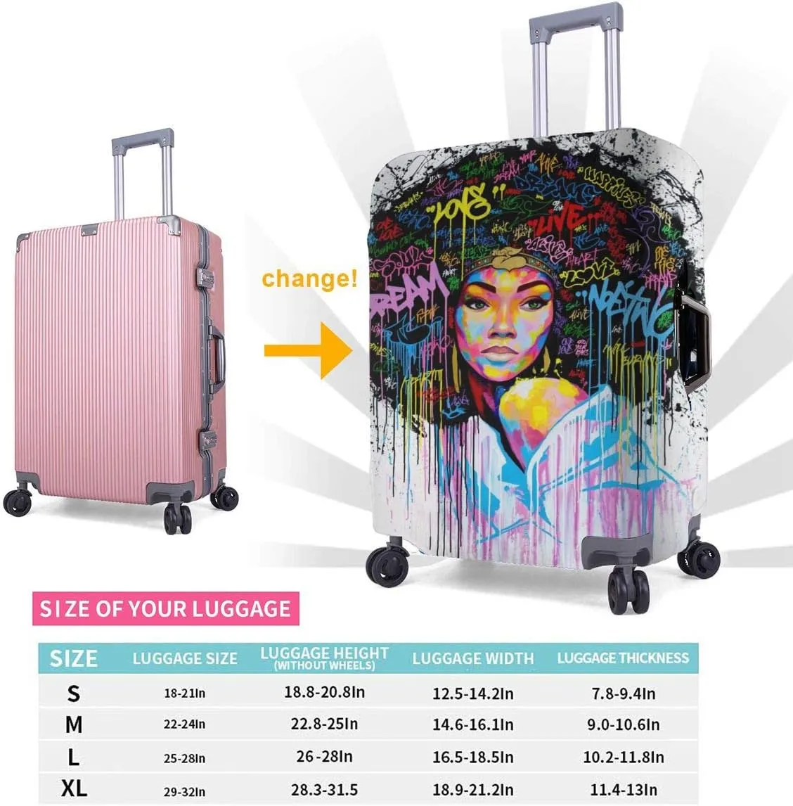 Travel Suitcase Protector African American Girl Elastic Protective Washable Luggage Cover With Concealed Zipper Suitable For 18-32 Inch -M(A little large)
