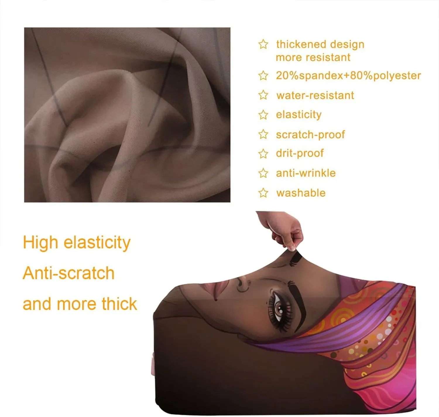 Travel Suitcase Protector African American Woman Elastic Protective Washable Luggage Cover With Concealed Zipper Suitable For 18-32 Inch -L(A Little Large)
