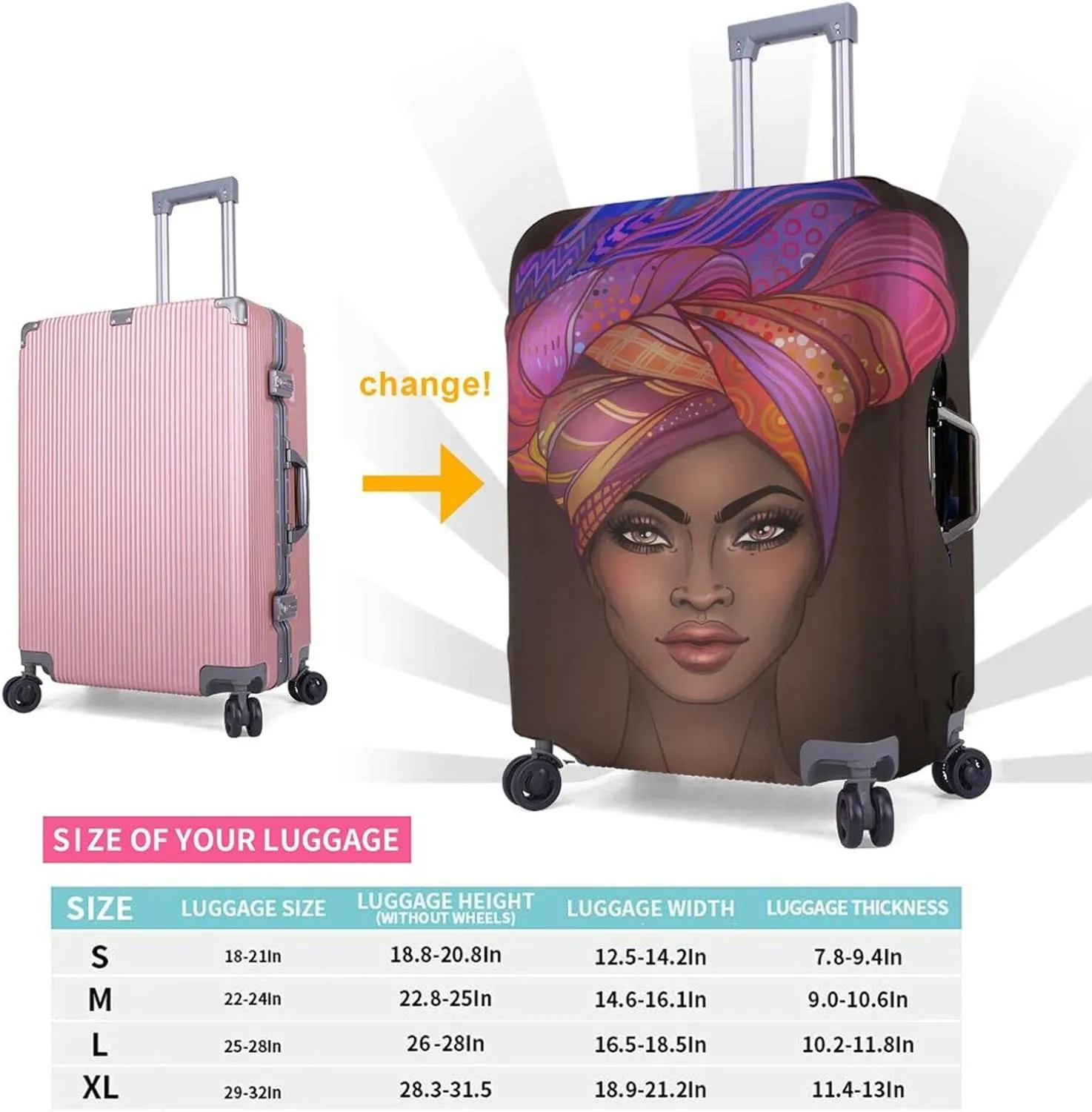 Travel Suitcase Protector African American Woman Elastic Protective Washable Luggage Cover With Concealed Zipper Suitable For 18-32 Inch -L(A Little Large)