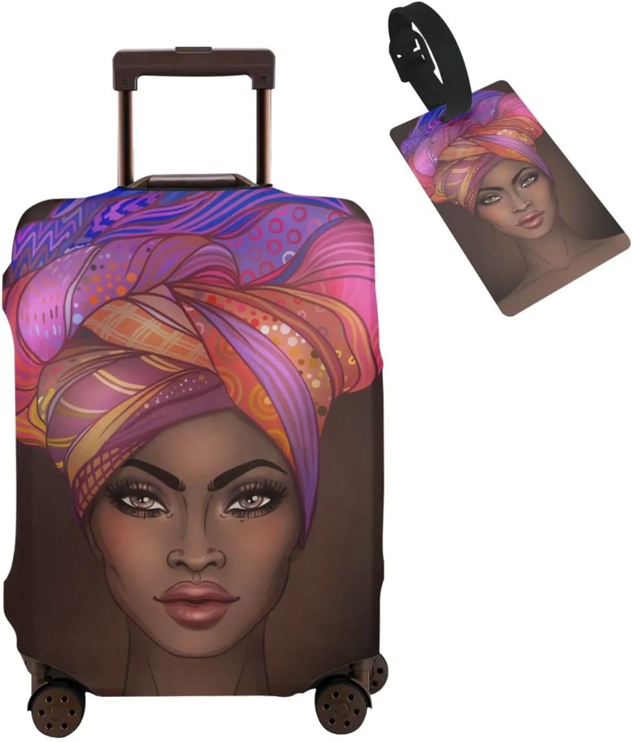 Travel Suitcase Protector African American Woman Elastic Protective Washable Luggage Cover With Concealed Zipper Suitable For 18-32 Inch -L(A Little Large)