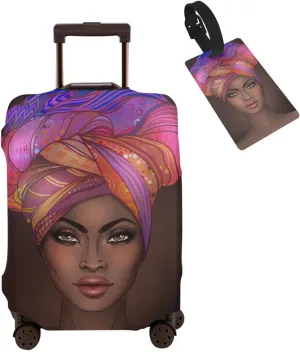 Travel Suitcase Protector African American Woman Elastic Protective Washable Luggage Cover With Concealed Zipper Suitable For 18-32 Inch -L(A Little Large)
