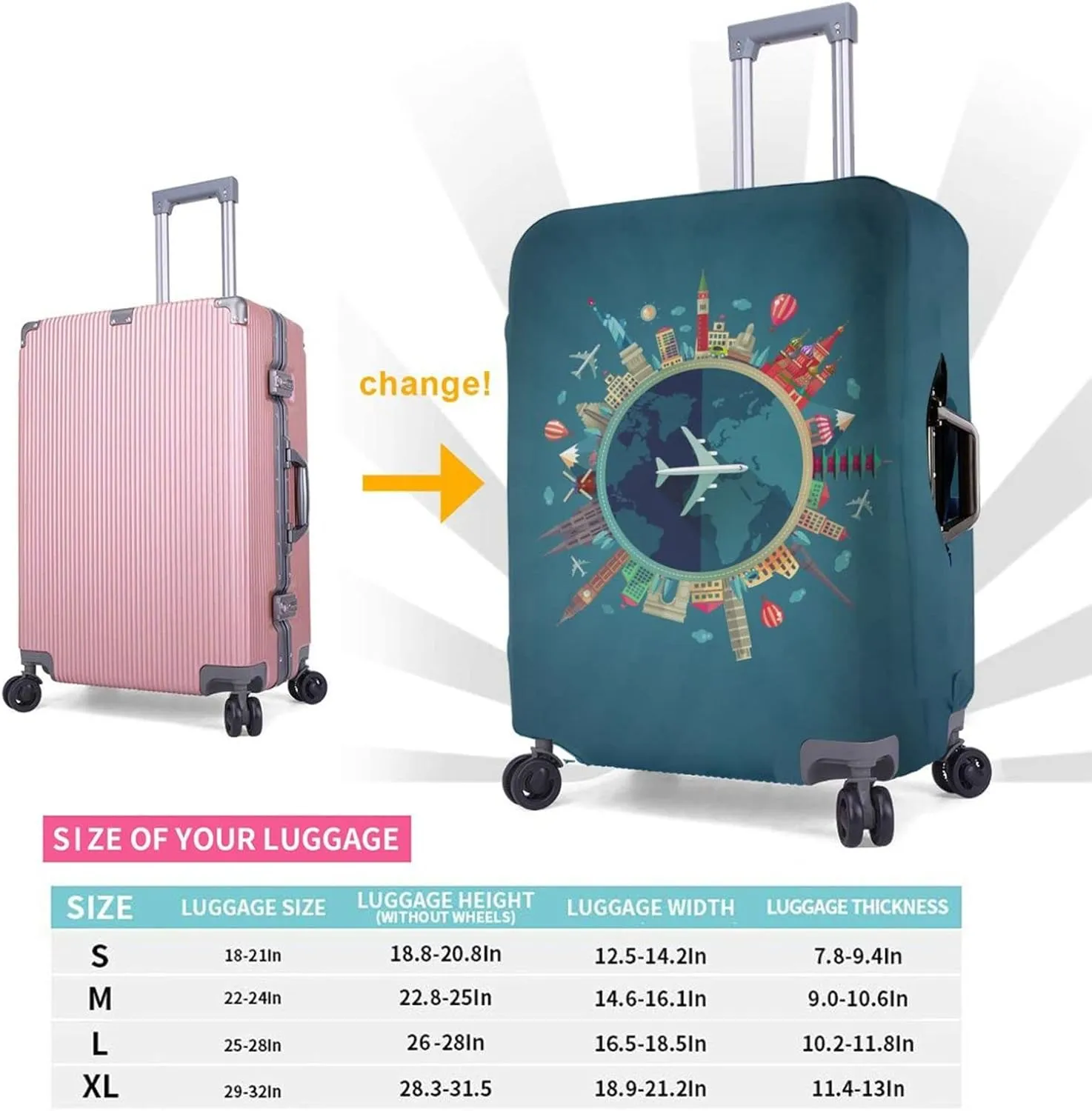 Travel Suitcase Protector Airplane Elastic Protective Washable Luggage Cover With Concealed Zipper Suitable For 18-32 Inch -L(A Little Large)