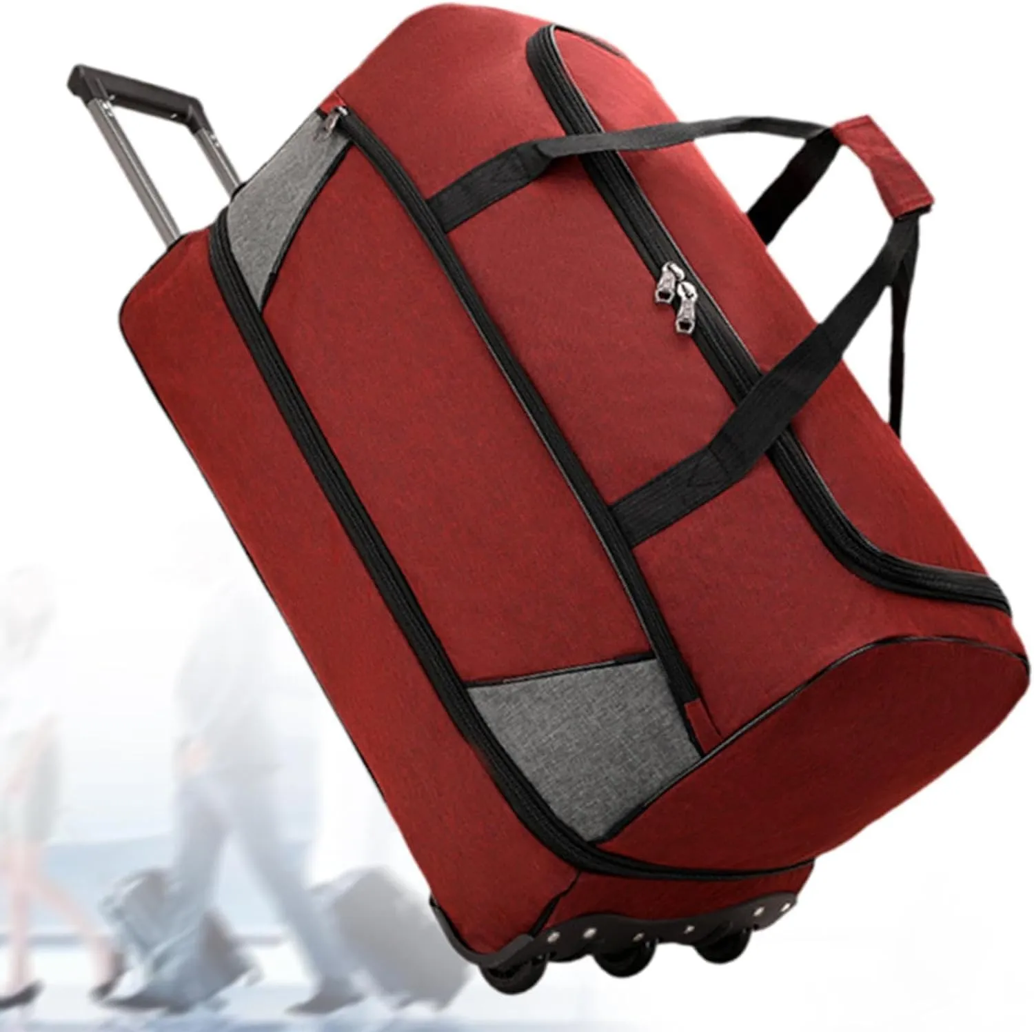 Travel Trolley Duffel Bag with Wheels for Men And Women, Red, M
