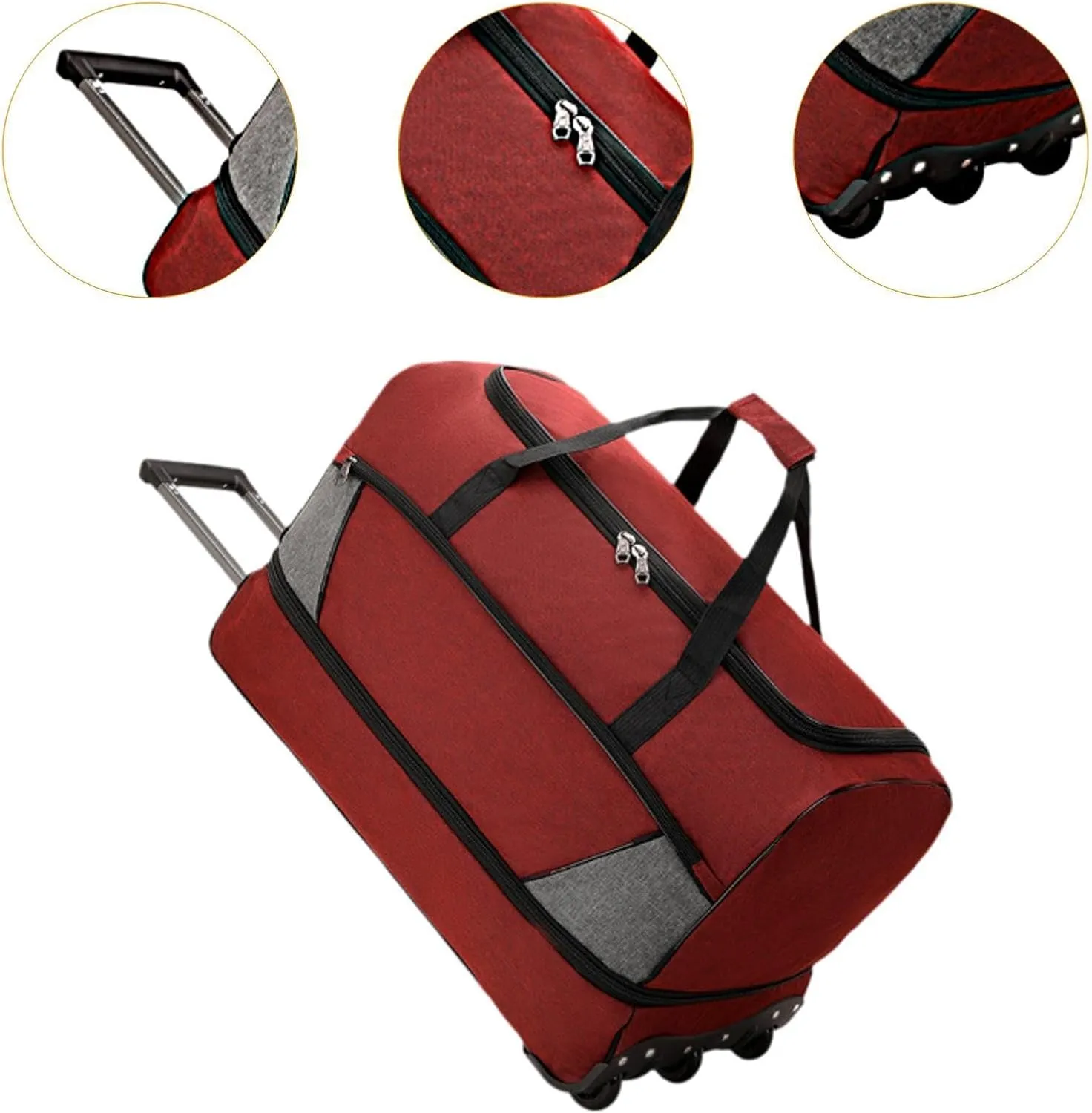 Travel Trolley Duffel Bag with Wheels for Men And Women, Red, M
