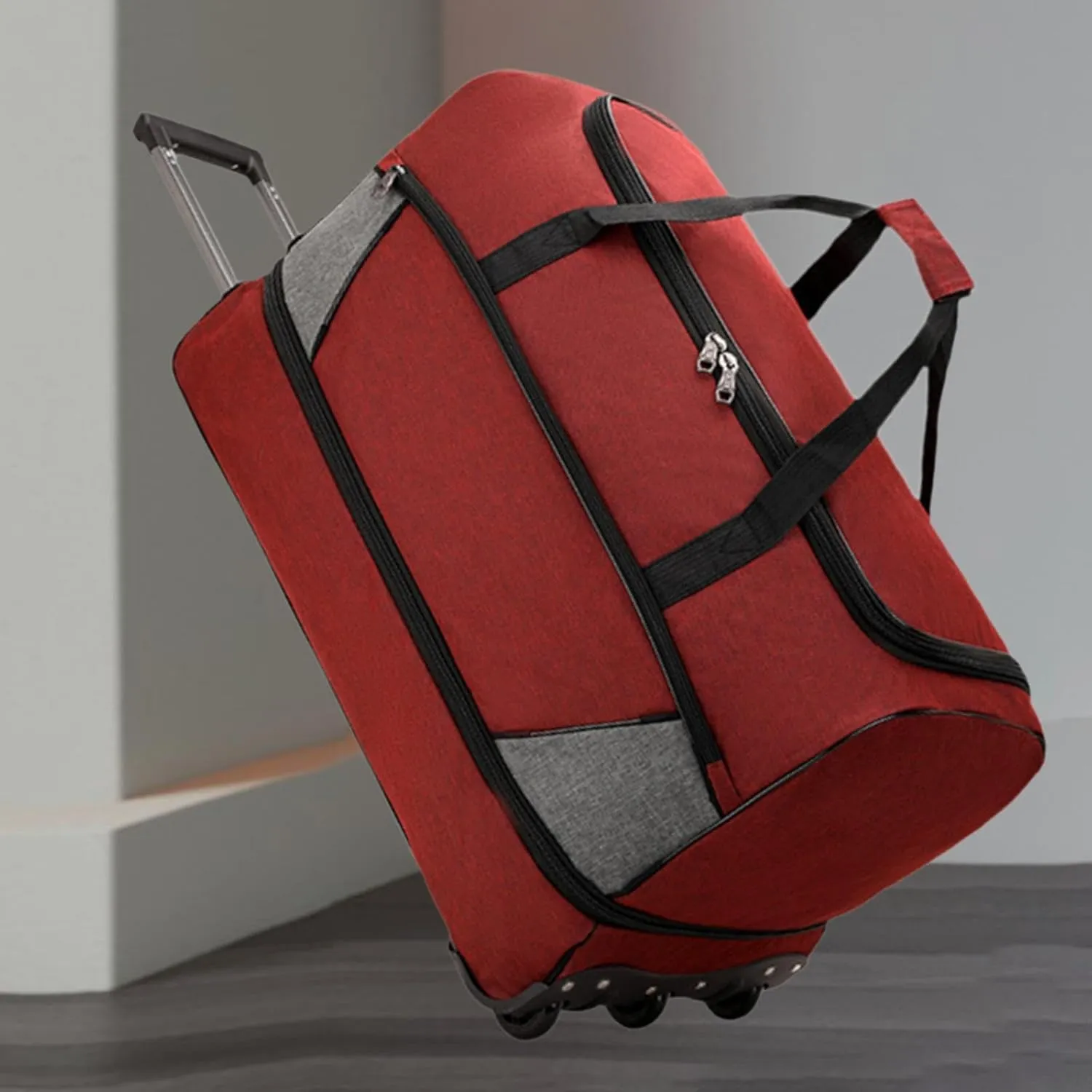 Travel Trolley Duffel Bag with Wheels for Men And Women, Red, M