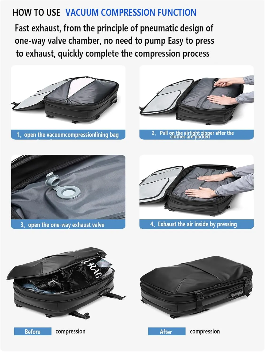 Travel Vacuum Backpack Unisex for 19 Inch Laptop, Business Smart Backpack with 20W Solar Foldable Charging Panel(Color:Light gray)