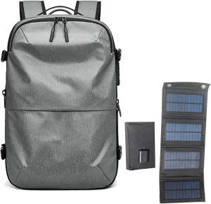 Travel Vacuum Backpack Unisex for 19 Inch Laptop, Business Smart Backpack with 20W Solar Foldable Charging Panel(Color:Light gray)