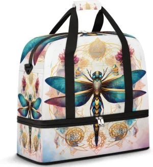 Travel Weekend Bag Dragonfly Sports Tote Gym Bags for Women Men, Ethnic Shoulder Weekender Overnight Bag with Shoes